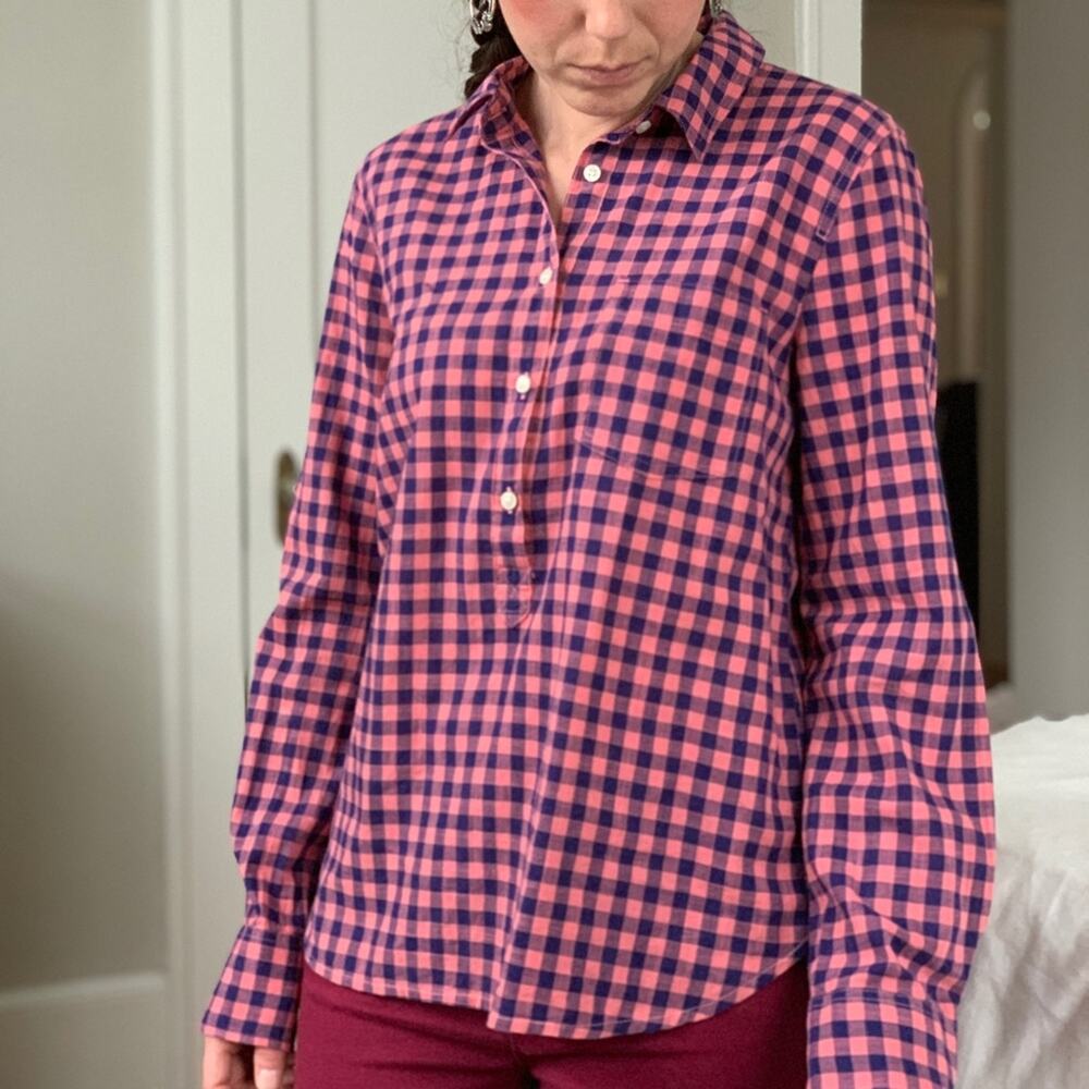 J. Crew Pink and Blue Checked Tunic Top, Size S